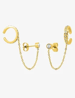 Boucles d'oreilles ear cuff acier doré et cristaux blancs SO OR