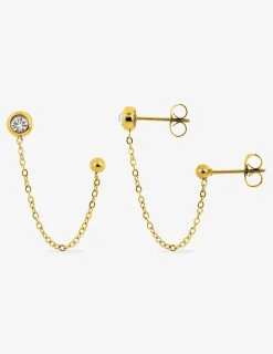 Boucles d'oreilles ear cuff acier doré avec chaine et cristal synthétique SO OR