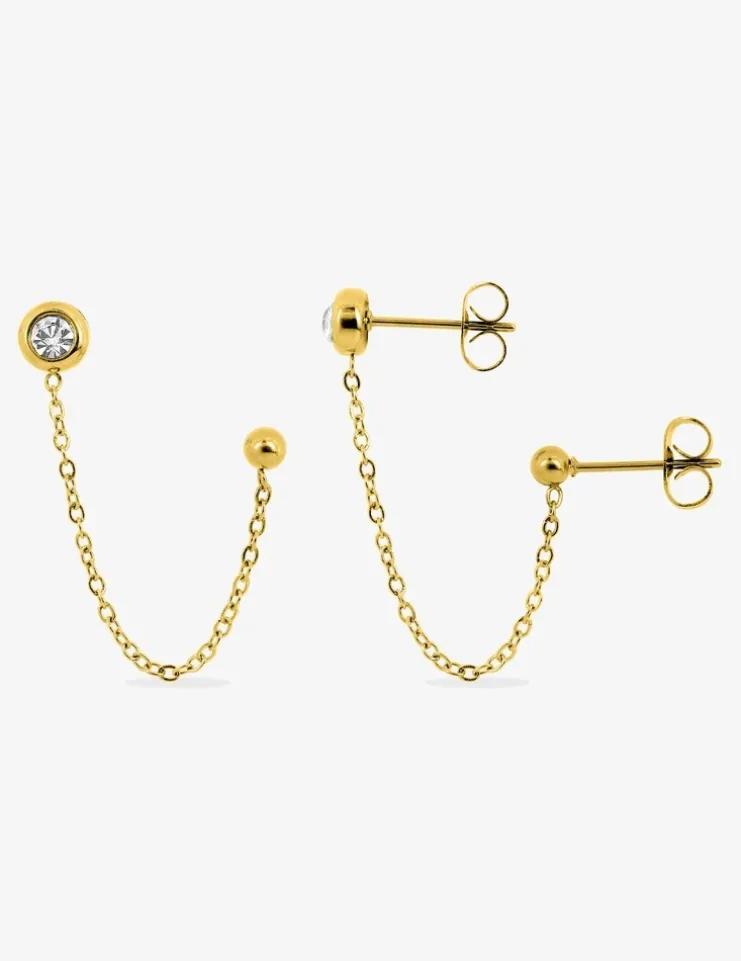 Boucles d'oreilles ear cuff acier doré avec chaine et cristal synthétique SO OR