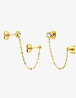 Boucles d'oreilles ear cuff acier doré avec chaine et cristal synthétique SO OR