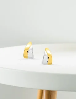 Boucles d'oreilles fantaisie demi-créole électroformées or jaune 750 ‰ et rhodium SO OR