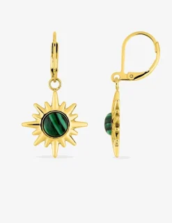 Boucles d'oreilles fantaisie acier doré, brisure et malachite synthétique. SO OR