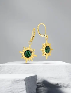 Boucles d'oreilles fantaisie acier doré, brisure et malachite synthétique. SO OR