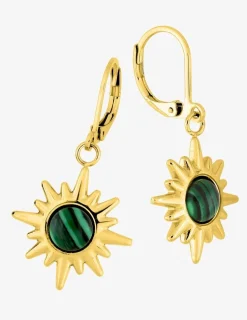 Boucles d'oreilles fantaisie acier doré, brisure et malachite synthétique. SO OR