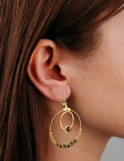 Boucles d'oreilles fantaisie œil de tigre et acier doré SO OR