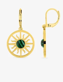 Boucles d'oreilles fantaisie dormeuse, acier doré et malachite synthétique SO OR