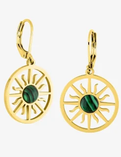 Boucles d'oreilles fantaisie dormeuse, acier doré et malachite synthétique SO OR