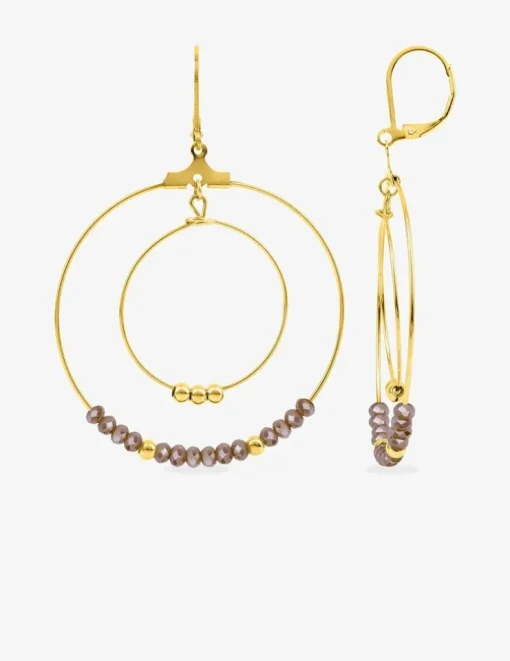 Boucles d'oreilles fantaisie cristal rose et acier doré SO OR