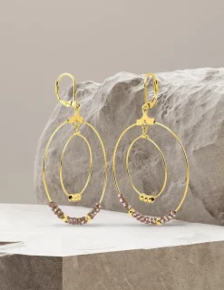 Boucles d'oreilles fantaisie cristal rose et acier doré SO OR