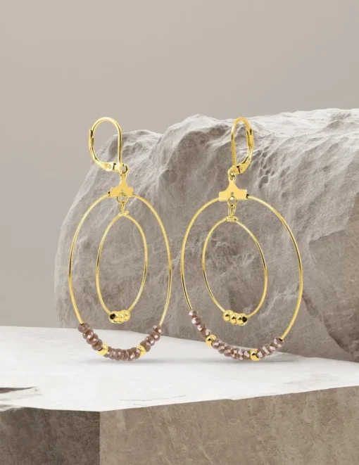 Boucles d'oreilles fantaisie cristal rose et acier doré SO OR