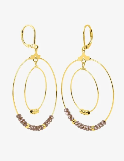 Boucles d'oreilles fantaisie cristal rose et acier doré SO OR