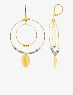 Boucles d'oreilles fantaisie cristal turquoise et acier doré SO OR