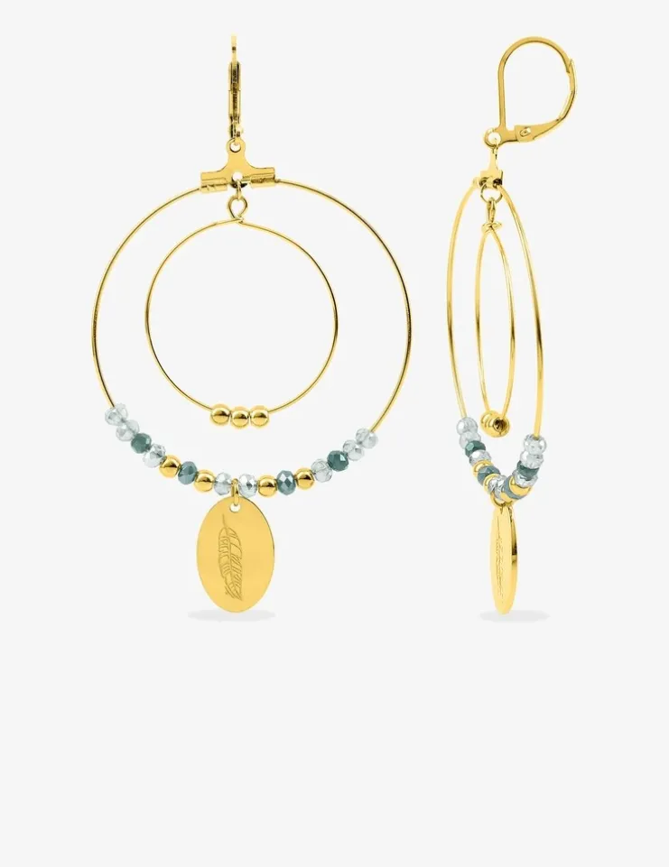 Boucles d'oreilles fantaisie cristal turquoise et acier doré SO OR