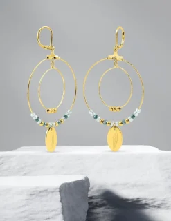 Boucles d'oreilles fantaisie cristal turquoise et acier doré SO OR