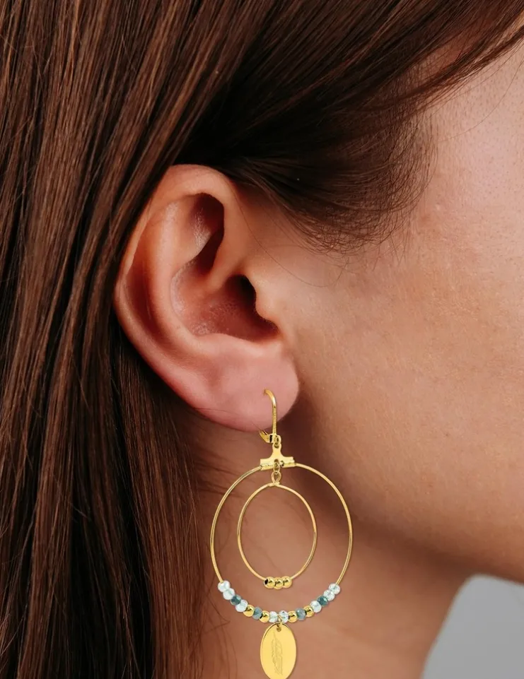 Boucles d'oreilles fantaisie cristal turquoise et acier doré SO OR