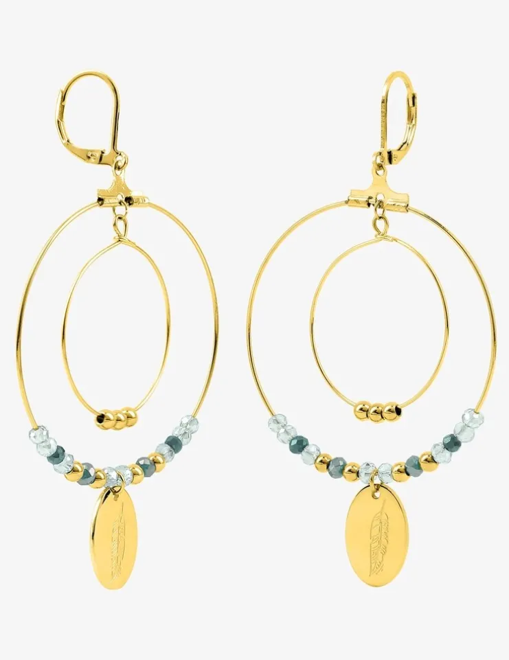 Boucles d'oreilles fantaisie cristal turquoise et acier doré SO OR