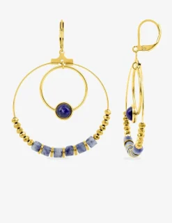 Boucles d'oreilles fantaisie lapis-lazuli bleu et acier doré SO OR