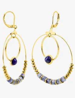 Boucles d'oreilles fantaisie lapis-lazuli bleu et acier doré SO OR