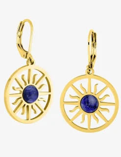 Boucles d'oreilles fantaisie dormeuse, acier doré et lapis-lazuli bleu SO OR