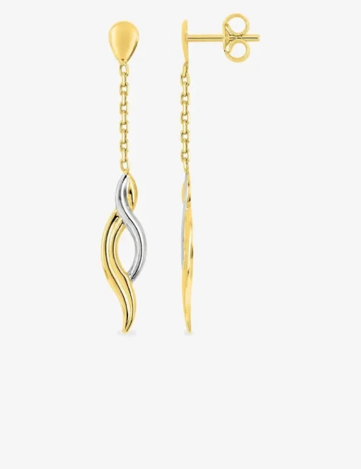 Boucles d'oreilles fantaisie pendantes or jaune 375 ‰ et finition rhodium SO OR