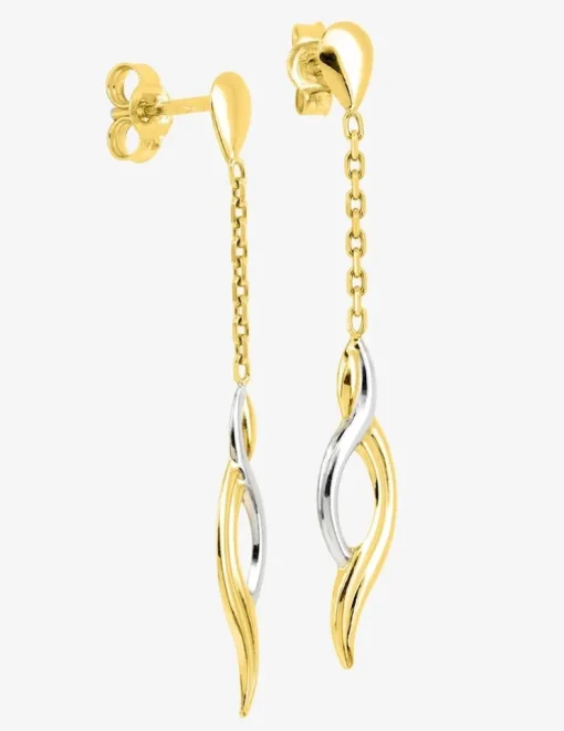 Boucles d'oreilles fantaisie pendantes or jaune 375 ‰ et finition rhodium SO OR