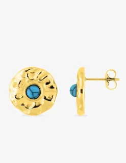 Boucles d'oreilles fantaisie acier doré, turquoise bleue SO OR