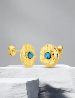 Boucles d'oreilles fantaisie acier doré, turquoise bleue SO OR