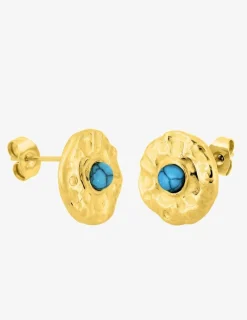 Boucles d'oreilles fantaisie acier doré, turquoise bleue SO OR