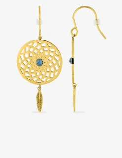 Boucles d'oreilles fantaisie pendant en acier doré et turquoise SO OR