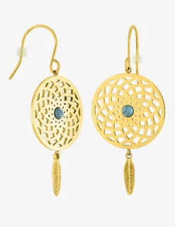 Boucles d'oreilles fantaisie pendant en acier doré et turquoise SO OR