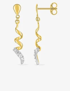 Boucles d'oreilles fantaisie pendantes or jaune 750 ‰, oxyde de zirconium et rhodium SO OR