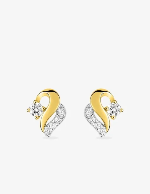 Boucles d'oreilles fantaisie clous or jaune 750 ‰, oxyde de zirconium et rhodium SO OR