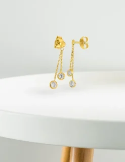 Boucles d'oreilles fantaisie pendantes or jaune 750 ‰ et oxyde de zirconium SO OR