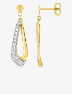 Boucles d'oreilles fantaisie pendantes or jaune 375 ‰, rhodium et oxydes de zirconium SO OR