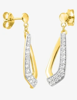 Boucles d'oreilles fantaisie pendantes or jaune 375 ‰, rhodium et oxydes de zirconium SO OR