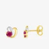 Boucles d'oreilles fantaisie or jaune 750‰, rubis et rhodium SO OR