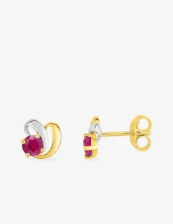 Boucles d'oreilles fantaisie or jaune 750‰, rubis et rhodium SO OR