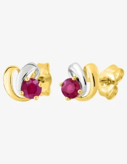 Boucles d'oreilles fantaisie or jaune 750‰, rubis et rhodium SO OR