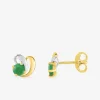 Boucles d'oreilles fantaisie or jaune 375‰, émeraude et rhodium SO OR