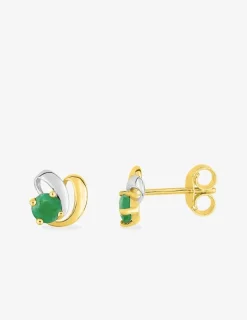 Boucles d'oreilles fantaisie or jaune 375‰, émeraude et rhodium SO OR