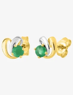 Boucles d'oreilles fantaisie or jaune 375‰, émeraude et rhodium SO OR