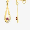 Boucles d'oreilles feuille or jaune 750‰ rhodium et rubis SO OR