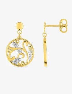 Boucles d'oreilles filigrane or jaune 375‰, rhodium et oxydes de zirconium SO OR