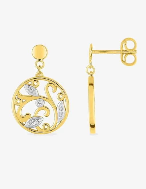 Boucles d'oreilles filigrane or jaune 375‰, rhodium et oxydes de zirconium SO OR
