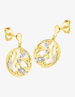 Boucles d'oreilles filigrane or jaune 375‰, rhodium et oxydes de zirconium SO OR