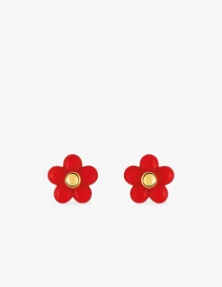 Boucles d'oreilles fleur or jaune 375‰ et laque SO OR