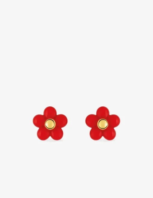 Boucles d'oreilles fleur or jaune 375‰ et laque SO OR