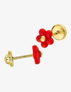 Boucles d'oreilles fleur or jaune 375‰ et laque SO OR