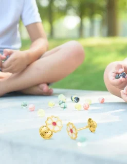 Boucles d'oreilles fleur or jaune 375‰ et laque SO OR