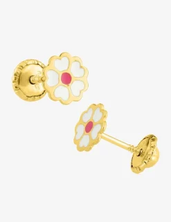 Boucles d'oreilles fleur or jaune 375‰ et laque SO OR